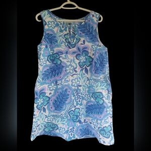 J. Valdi Blue and White Floral Sleeveless Dress Large